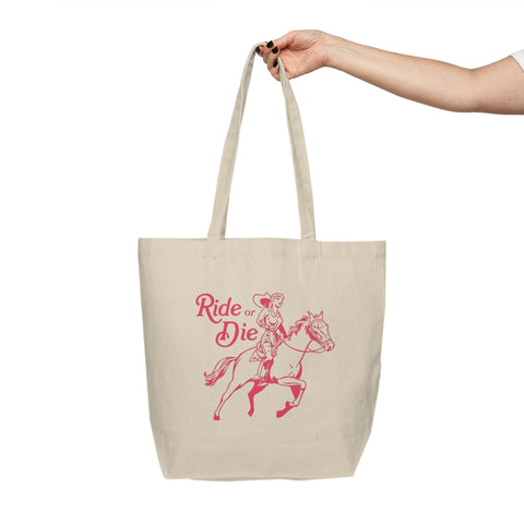 Pink Ride or Die - Cowgirl Horse - Canvas Shopping Tote