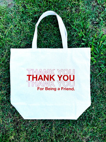 Thank You For Being A Friend Natural Canvas Tote Bag With Pockets - Large