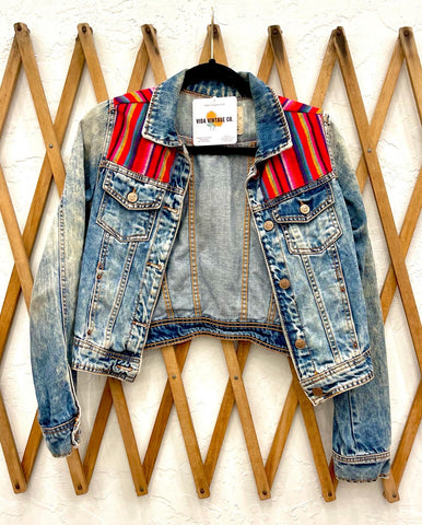 Vida Denim - Zara Size Small - Upcycled Jacket - Red stripes