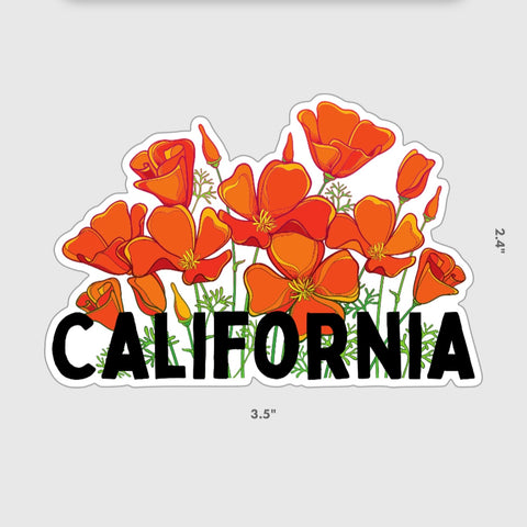 California Poppy Waterproof Sticker White and Glitter