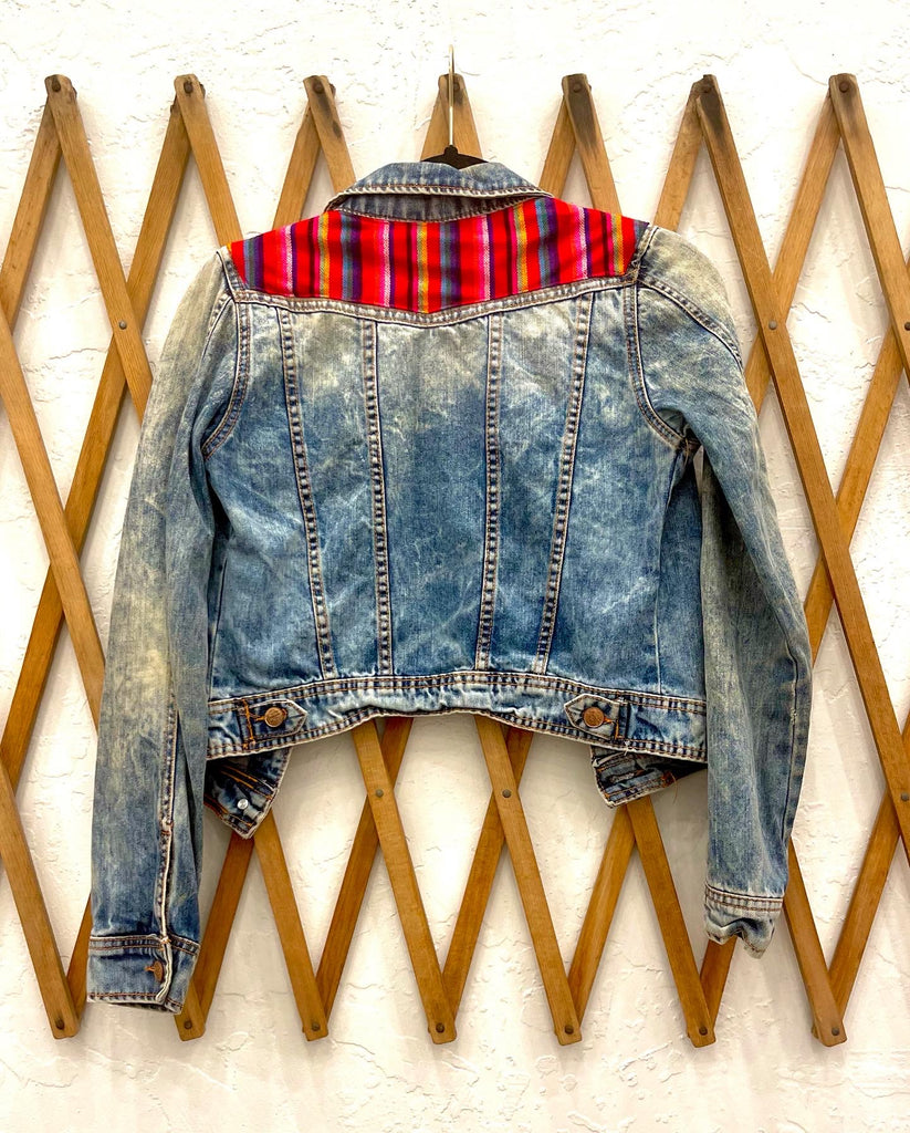 Zara red denim outlet jacket